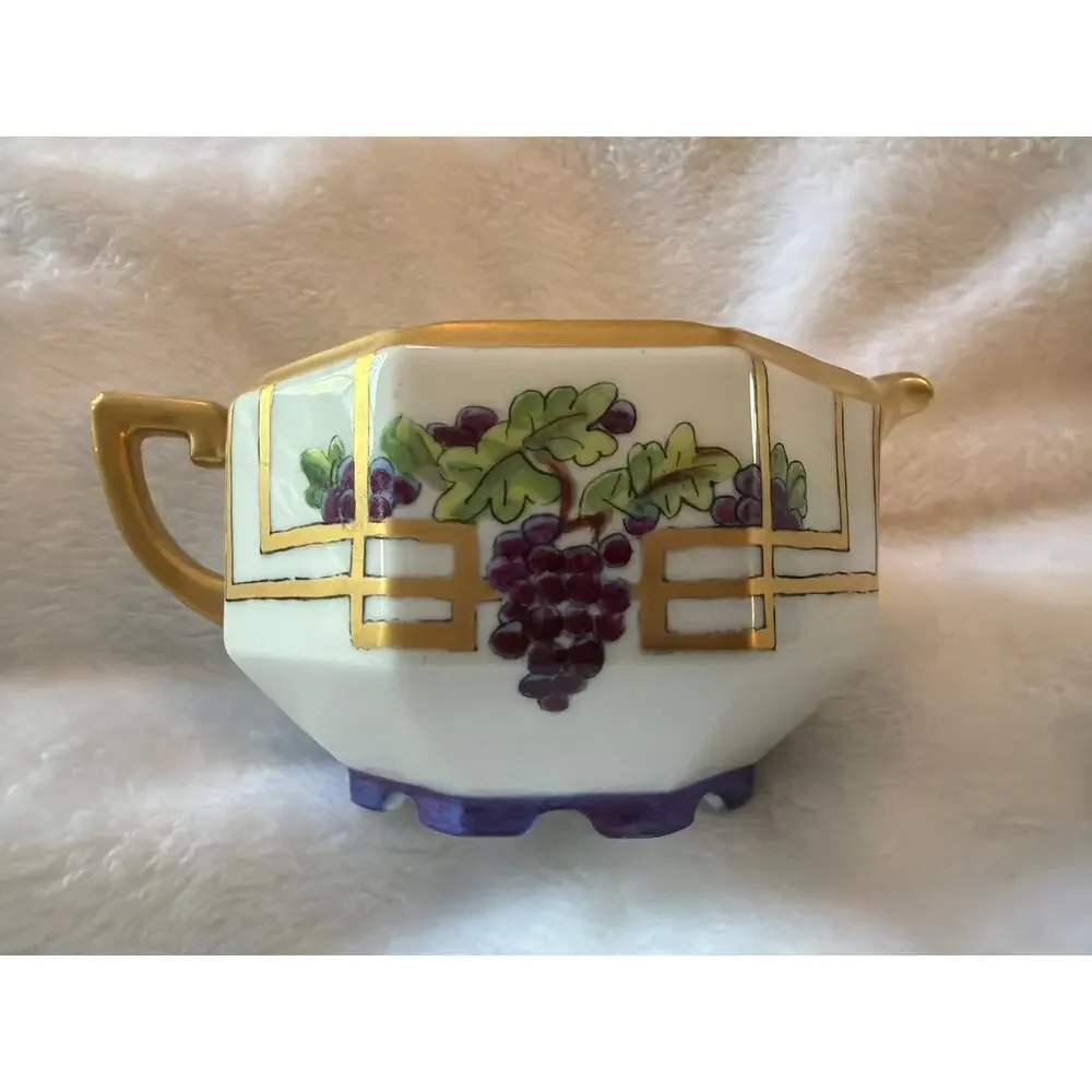 Antique Union Limoges Hand Painted Grape Creamer Eleanor McC Taetz Gold Trim